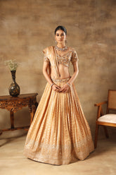 Gold Tissue jacquard Embroidered  Lehenga Choli